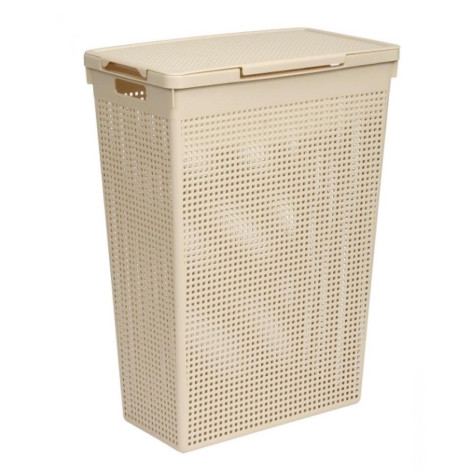 Корзина пластиковая для белья 50 л узкая с крышкой латте Лофт Violet