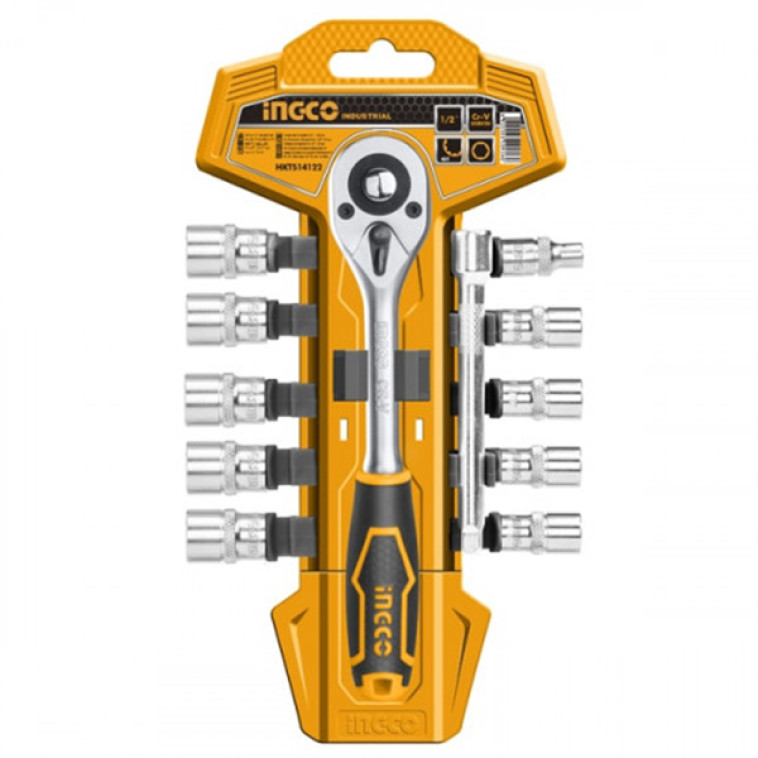Набор головок INGCO 12 пр, трещетка 1/4, 5-14 мм
