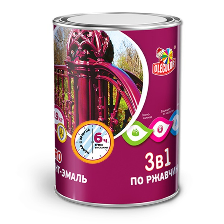 Грунт-эмаль по ржавчине алкидная OLECOLOR красный 0,4кг RAL3020