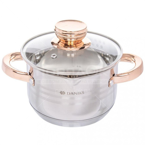 Кастрюля нерж сталь  2 л стекл крышка мет ручка индукция Вена Daniks