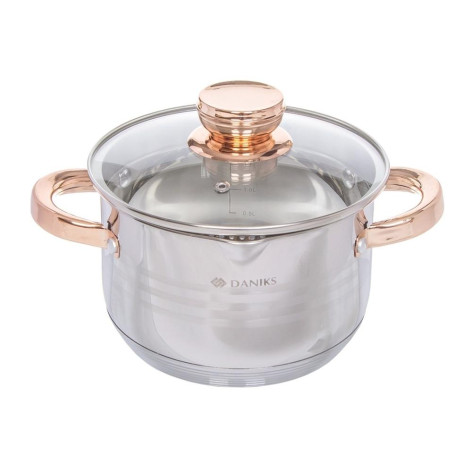 Кастрюля нерж сталь  3 л стекл крышка мет ручка индукция Вена Daniks