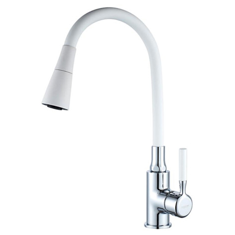 Смеситель для кухни однорыч. 35мм гайка излив гибкий Аэратор Латунь Белый Ledeme L4199-3