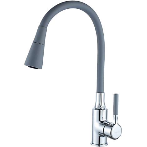 Смеситель для кухни однорыч. 35мм гайка излив гибкий Аэратор Латунь Белый Ledeme L4199-9