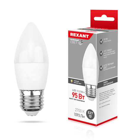 Лампа светодиодная E27 11,5 Вт 2700 K свеча 1093 лм Rexant