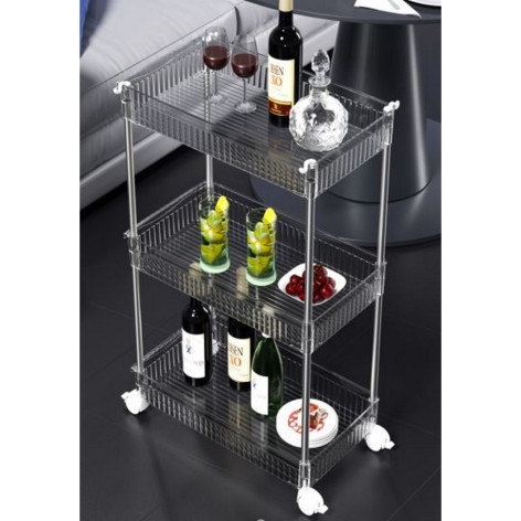 Этажерка металлическая 3-х ярусная 38,5*20,5*60 см на колесах прозрачный Baizheng