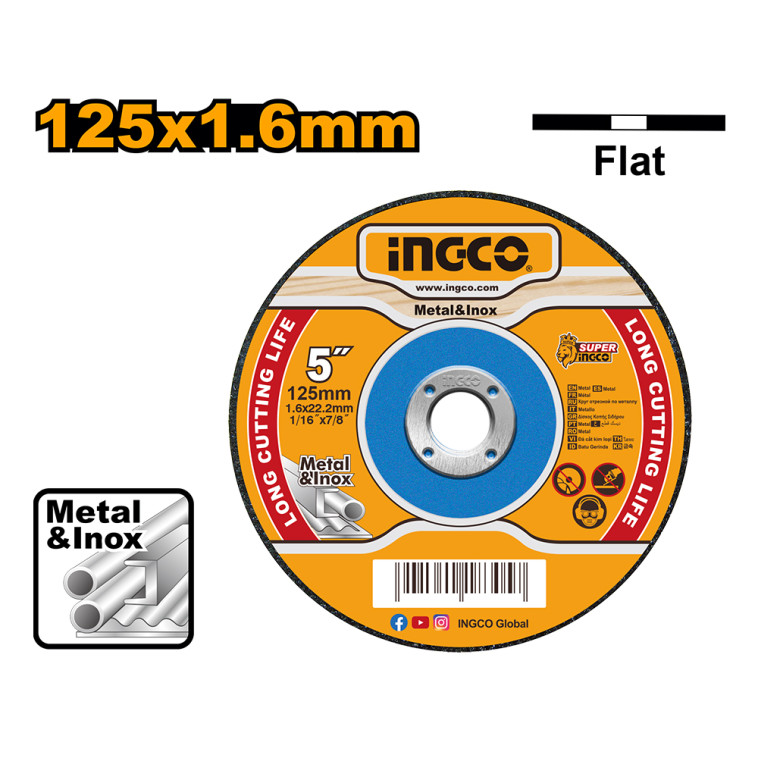 Круг отрезной INGCO по металлу 125*1.6*22.2 мм MCD301252