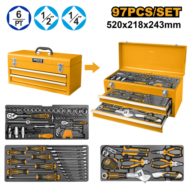 Набор инструмента  97 предметов метал ящик INGCO HTCS220971 INDUSTRIAL