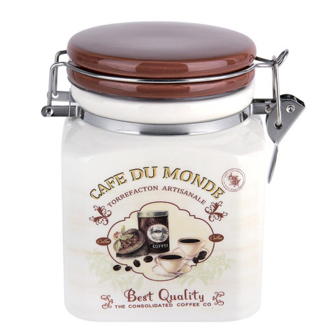 Банка керамическая  650 мл для сыпучих продуктов с клипсой под упак Кофе Коралл