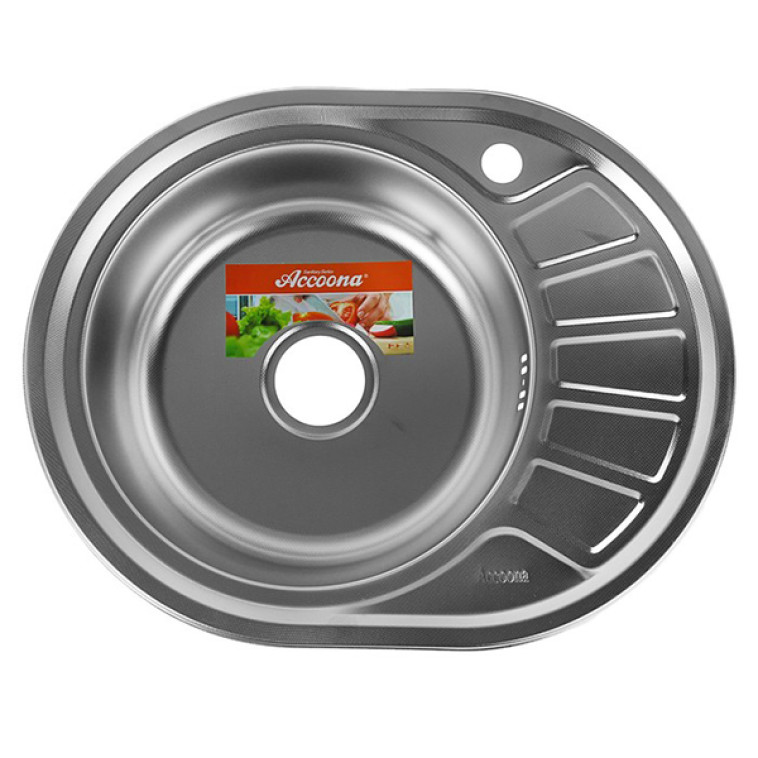 Мойка кухонная, овал 570*450мм, лев. матов, декор, 0,6мм, глуб.165мм Accoona AC4557-L