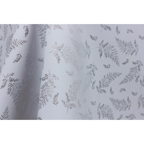 Клеёнка PU Shine, 140 см., 490-7, Папоротник серебро на белом рул. 20 м
