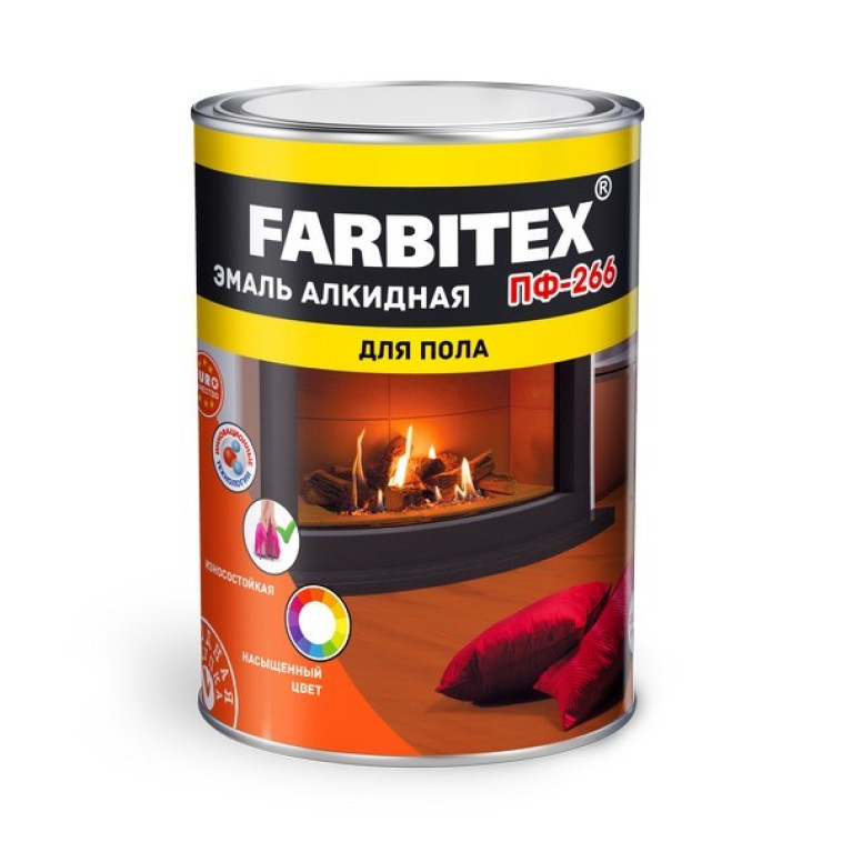 Изображение Эмаль алкидная ПФ-266 FARBITEX желто-коричневая для пола 0,8кг