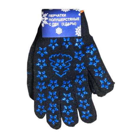 Перчатки утепл полушерсть с ПВХ снежинки Перчатки утепл полушерсть с ПВХ снежинки