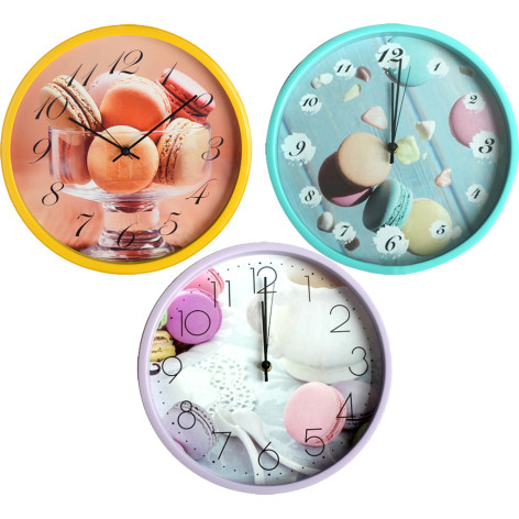 Часы пластиковые настенные  29,5 см кухонные микс Maxtronic