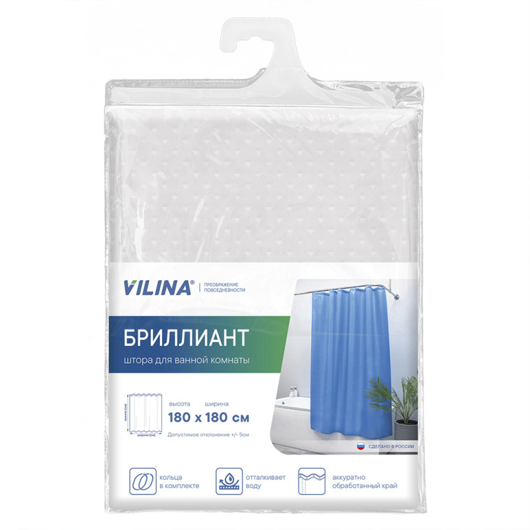 Изображение Штора для ванной Бриллиант 180х180см полиэстер ромб-белая