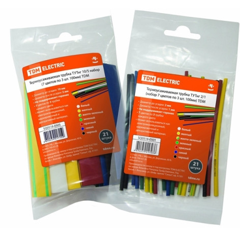 Трубка термоусаживаемая ТУТнг 10/5 набор (7 цветов по 3 шт. 100мм) TDM