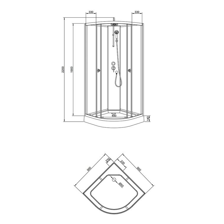Мини фото №3 Душевая кабина 90x90x200 KNOIS KN882E проф серебристый матов алюминий, 1/4 круга, низкий поддон