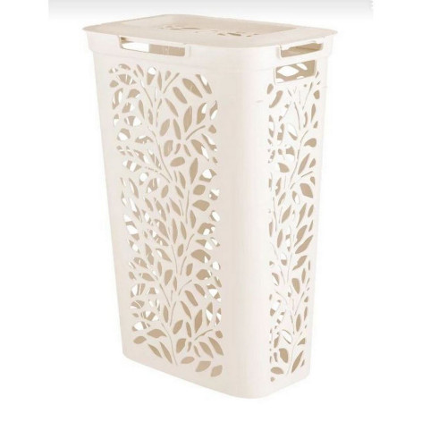 Корзина пластиковая для белья 40 л 440*275*635 мм с крышкой молочный Leaves Полимербыт