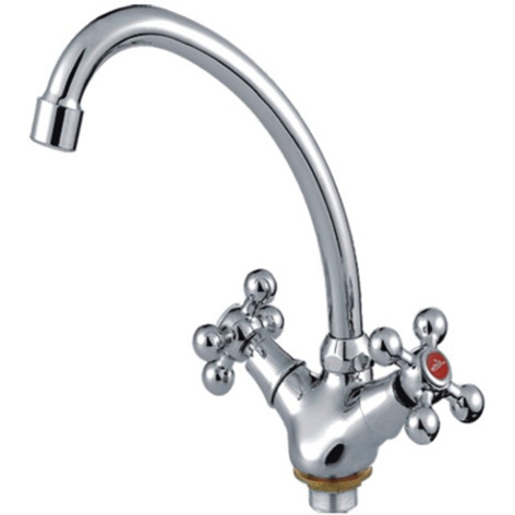 Смеситель для кухни двухвент. кран-букса гайка излив высокий Хром Ledeme L4119-2