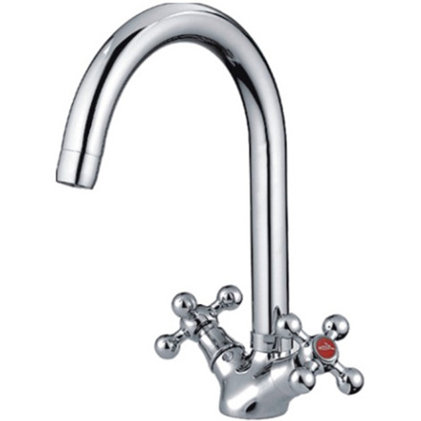 Смеситель для кухни двухвент. кран-букса гайка излив высокий Хром Ledeme L4319