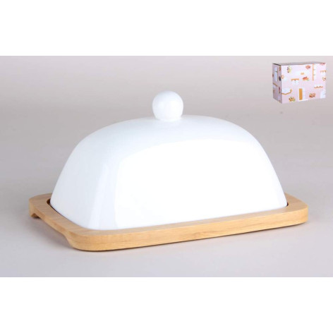 Масленка фарфоровая 18,3*12,2*8 см дерев подставка под упак Коралл