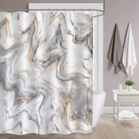 Штора PEVA для ванной 180*200 см мрамор светлый с золотом BZ-HC2103 Baizheng