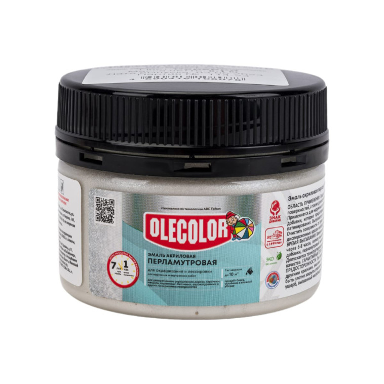 Фото Эмаль универсальная акриловая OLECOLOR серебро перламутровая 0,1кг