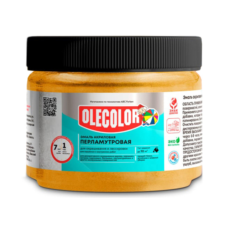 Фото Эмаль универсальная акриловая OLECOLOR золото перламутровая 0,1кг