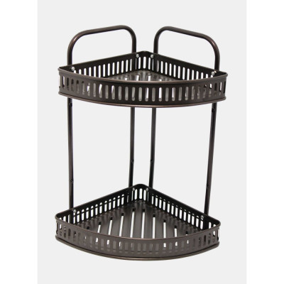 Полка металлическая для ванной 2-х ярусная угловая 23*23*40 см коричневый Baizheng