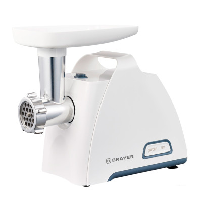 Мясорубка пластик 1800 Вт 2 кг/мин реверс 2 ножа 2 насадки белый Brayer