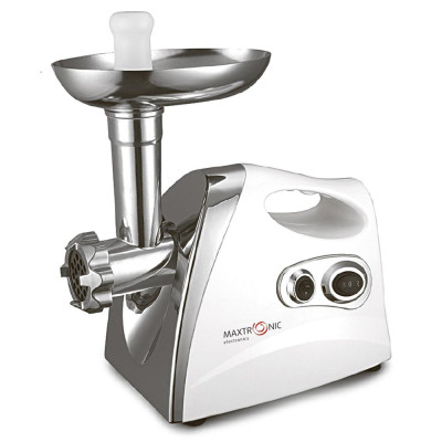 Мясорубка электрическая 1600 Вт 60 кг/час пластик 2 насадки 3 сетки реверс серый Maxtronic
