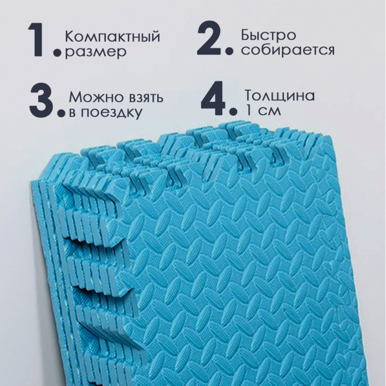 Картинка Коврик-пазл детский 9шт 30*30*1см голубой Baizheng