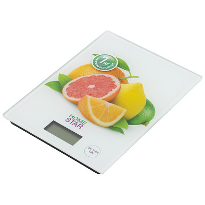 Весы кухонные электронные стекло 7 кг 15*20 см дисплей Цитрусы на белом HS-3008 HomeStar
