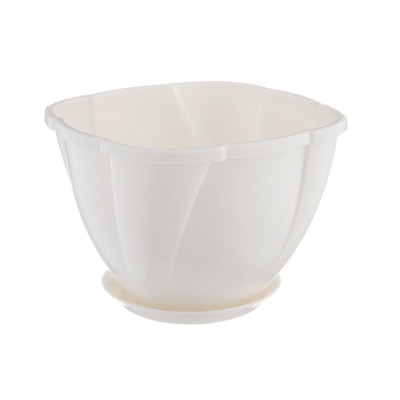 Кашпо пластиковое 3 л квадрат поддон слоновая кость Gloria Berossi