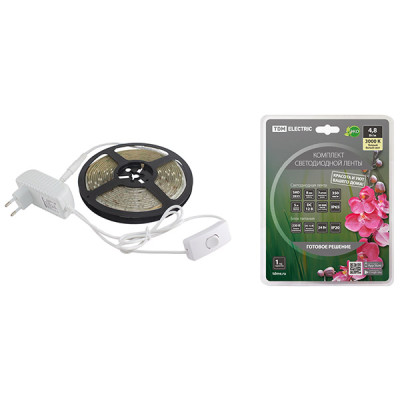 Комплект светодиодной ленты SMD2835-60 LED/м-12 В-4,8 Вт/м-IP65-3000 К (5 м), 24 Вт TDM