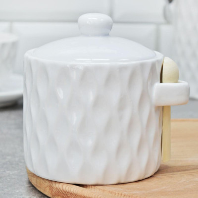 Банка керамическая 450 мл для сыпучих продуктов с ложкой доломит под упак Жемчужная волна Мфк