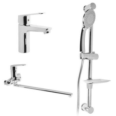 Набор смесителей Accoona 3 в 1 однорыч. 40 мм. для ванны, раковины, стойка с лейкой латунь Хром