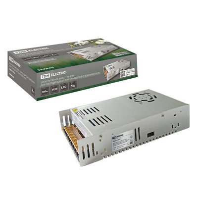 Блок питания 360Вт-12В-IP20 для светодиодных лент и модулей, металл, с вентилятором TDM