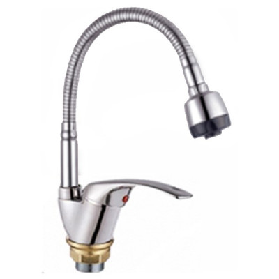 Смеситель DIKALAN для кухни однорыч. 40мм гайка гибкий излив, карт. (12) D57E36S