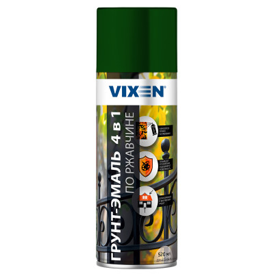 Грунт-эмаль аэроз. по ржавчине 4 в 1 зеленый мох RAL6005 520мл Vixen VX516005