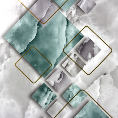 Клеенка силиконовая 0,8*20 м дорожка мраморно-изумрудных квадратов на сером мраморе Baizheng
