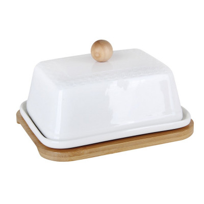 Масленка керамическая 17,5*14,5*9,5 см бамбук подставка Снежная королева Коралл