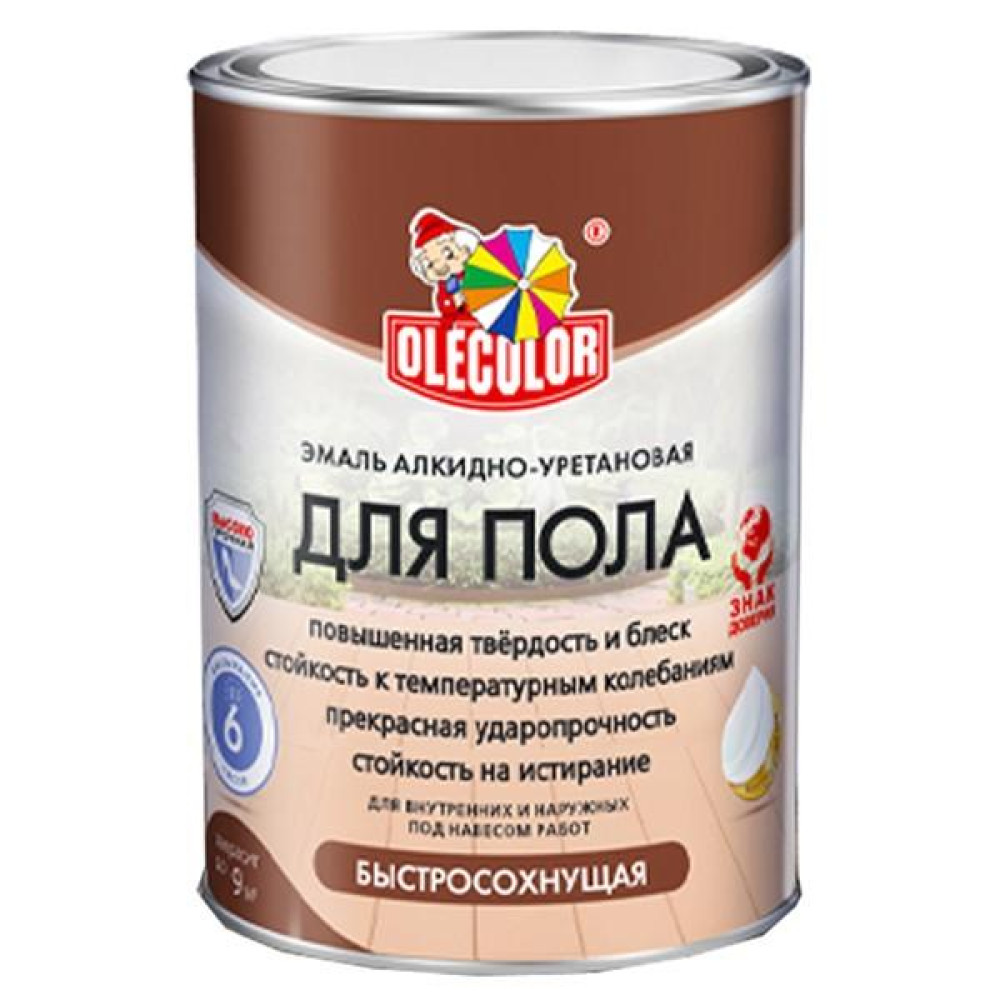 Эмаль для пола алкидно-уретановая OLECOLOR серая быстросохнущая 2,7кг