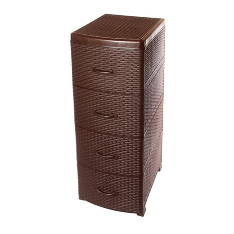 Комод пластиковый 4-х секционный 380*480*960 мм коричневый Ротанг Violet