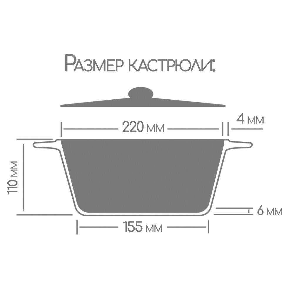 Кастрюля алюминиевая  2 л стекл крышка индукция под упак Induction Гранит Горница