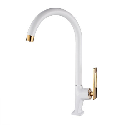 Смеситель Accoona для кухни однорыч. 26мм под гайку высокий излив белый+золото (10) A45127GW