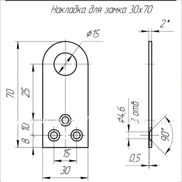 Картинка Пробой-ушко (накладка для замка) 30*70 цинк (600)