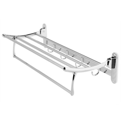 Полка настенная откидная с крючками Accoona 59×21×10 см металл хром (10) A143