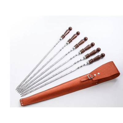 Набор шампуров нерж сталь 6 шт 680*95*70 мм деревян ручка чехол натур кожа коричневый Набор шампуров нерж сталь 6 шт 680*95*70 мм деревян ручка чехол натур кожа коричневый