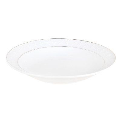 Тарелка фарфоровая суповая 20 см 500 мл круг бело-золотой Династия Коралл