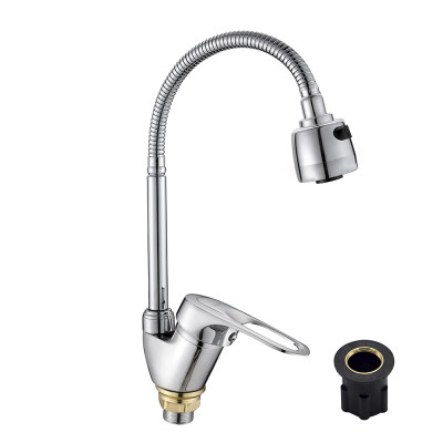 Смеситель DIKALAN для кухни однорыч. 35мм гайка пластик, гусак гофр. (12) D57E59S